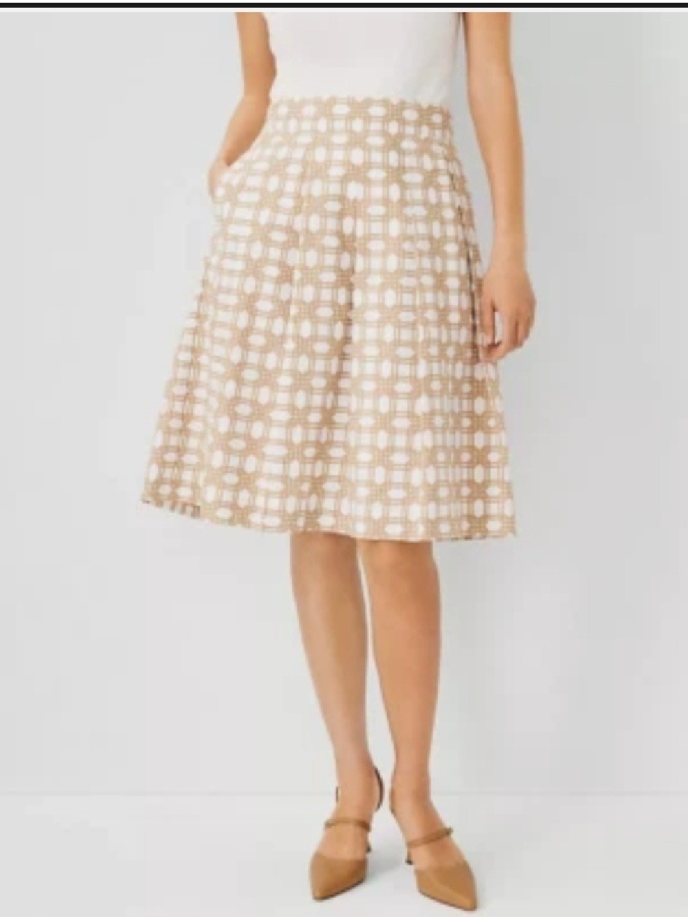 Ann Taylor Rattan Pleated Full Skirt With Pockets